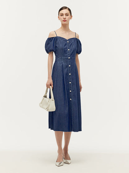 Lyocell Denim Midi Elbise