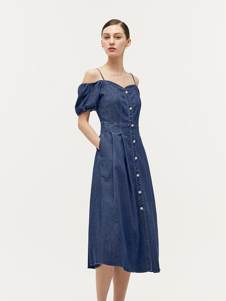 Lyocell Denim Midi Elbise