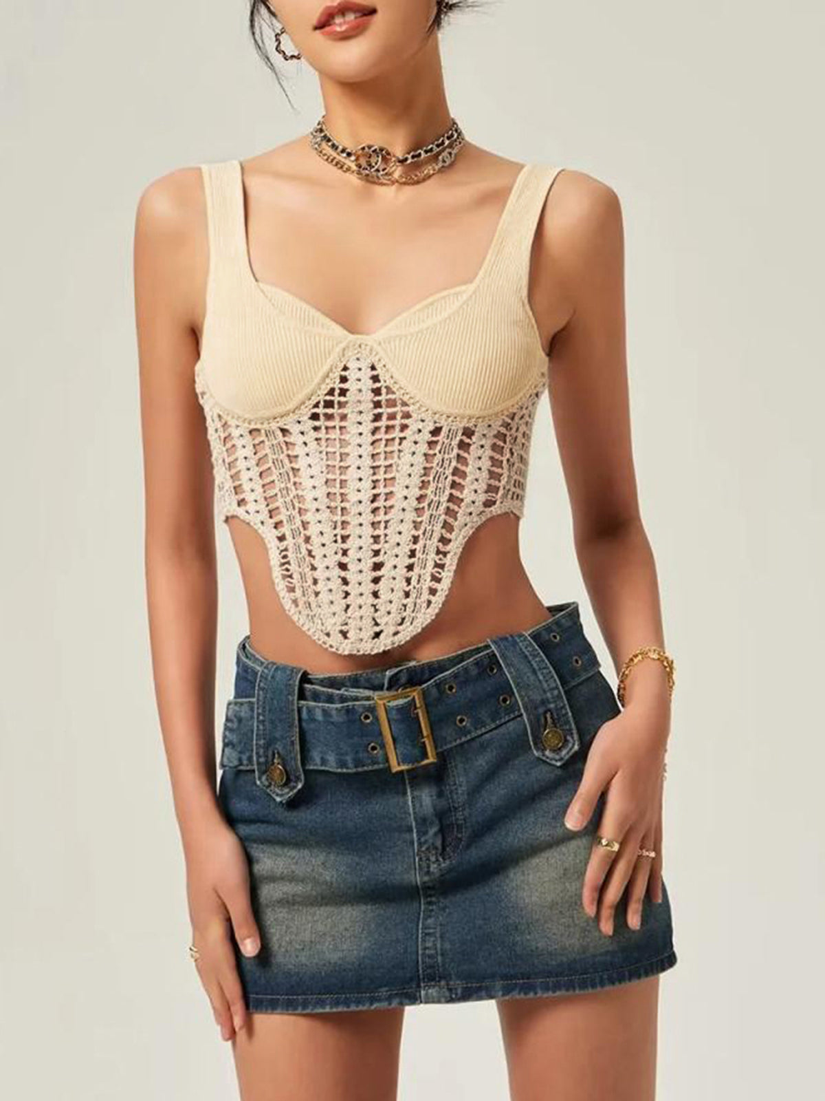 Kontur Borulu Tığ İşi Crop Top