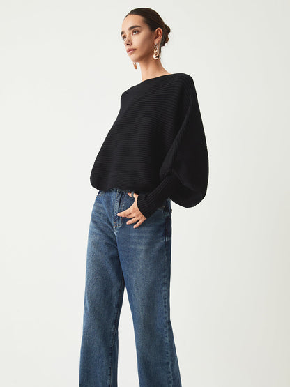 Slouchy Oversize Ribanalı Crop Kazak