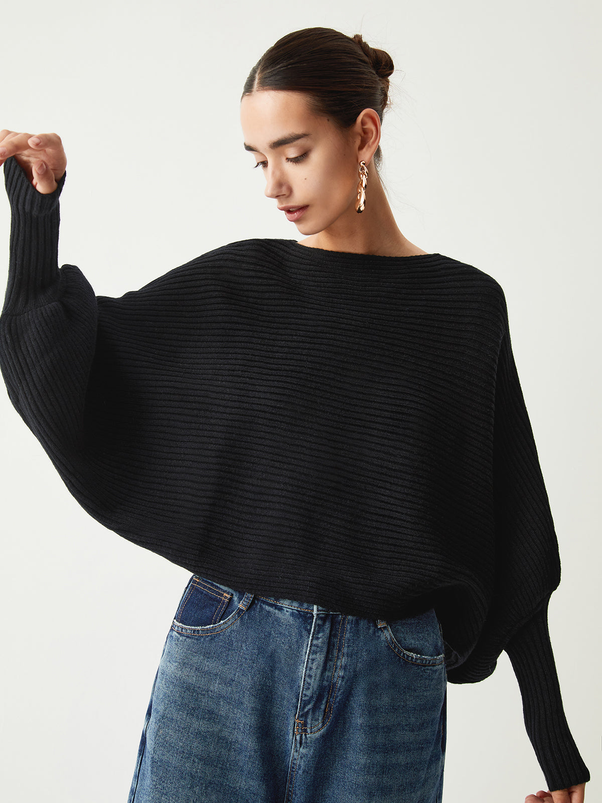 Slouchy Oversize Ribanalı Crop Kazak