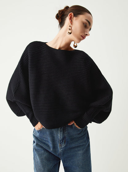 Slouchy Oversize Ribanalı Crop Kazak