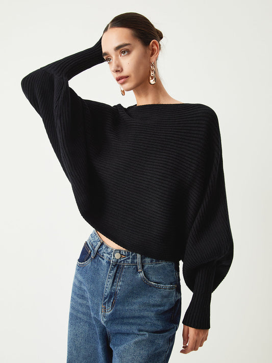 Slouchy Oversize Ribanalı Crop Kazak