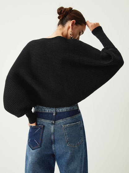 Slouchy Oversize Ribanalı Crop Kazak