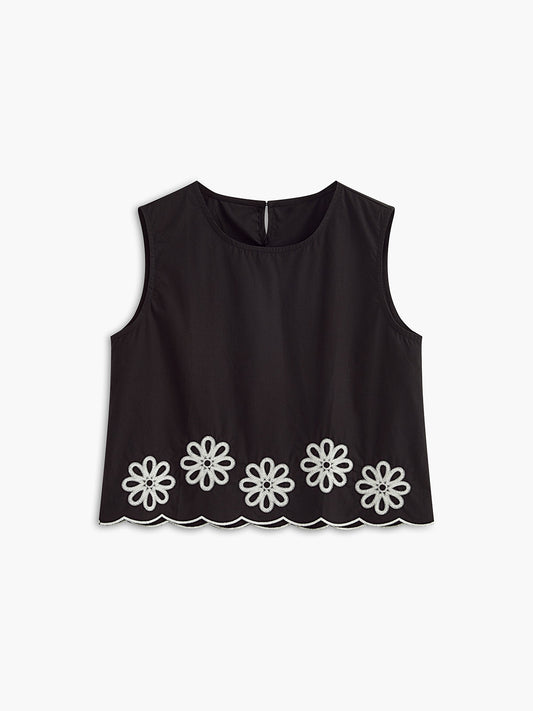 Nakışlı Yuvarlak Yaka Kolsuz Tank Top