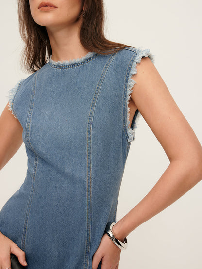 Ham Biyeli Denim Tank Elbise