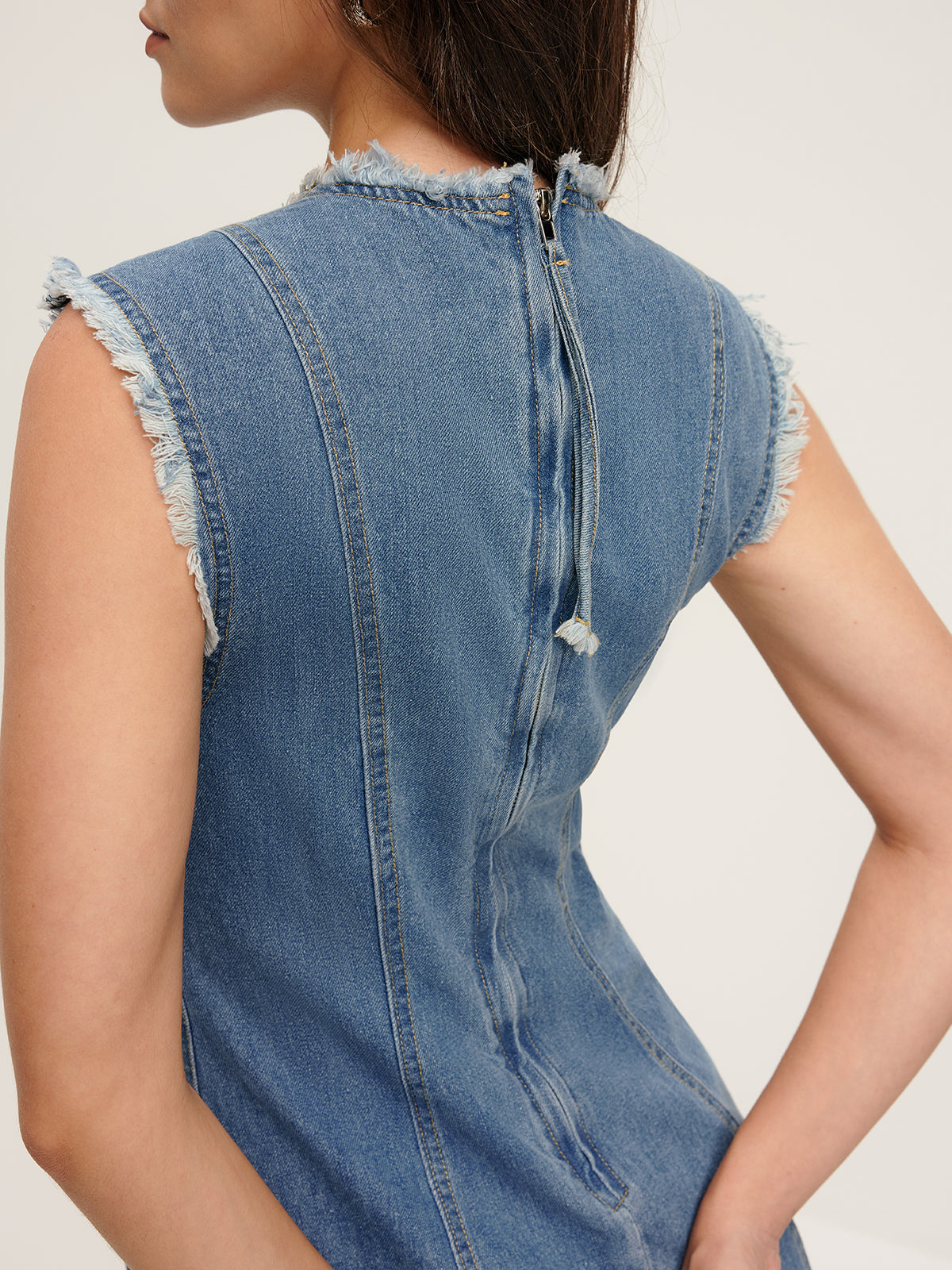 Ham Biyeli Denim Tank Elbise