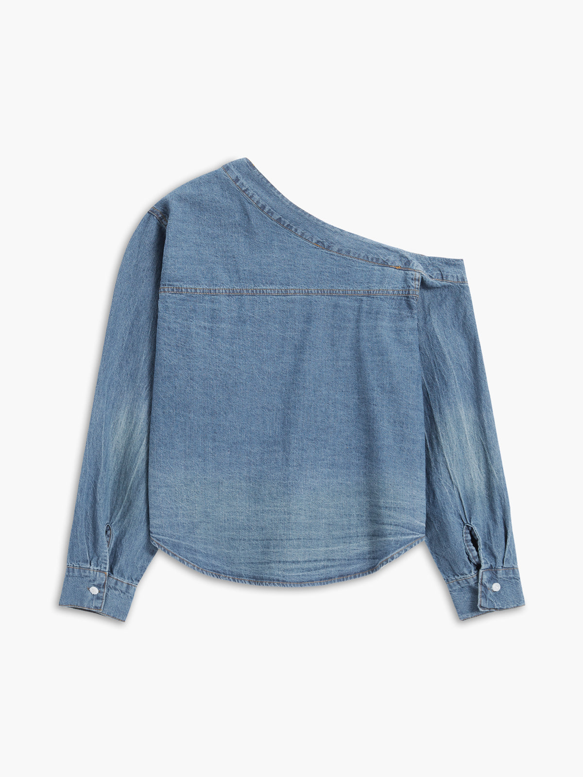 Asimetrik Yaka Denim Crop Gömlek