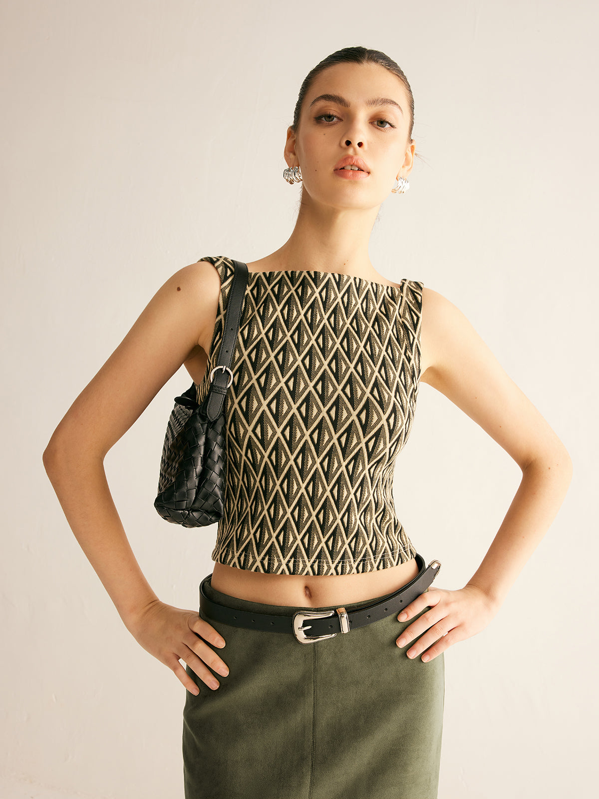 Geometrik Desenli Crop Top