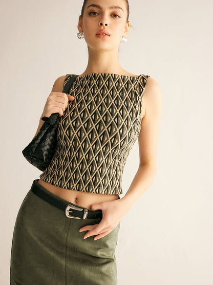 Geometrik Desenli Crop Top