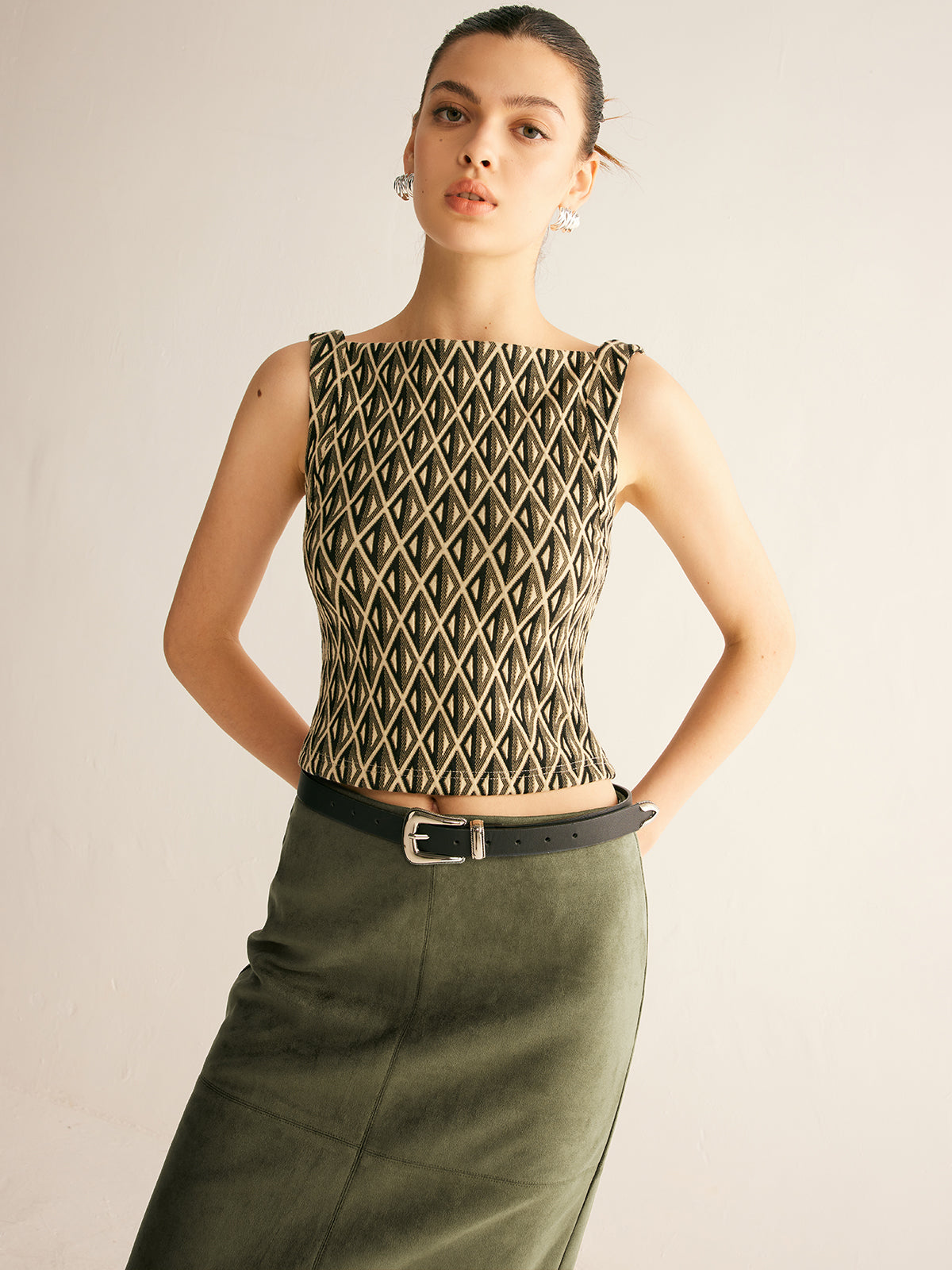 Geometrik Desenli Crop Top