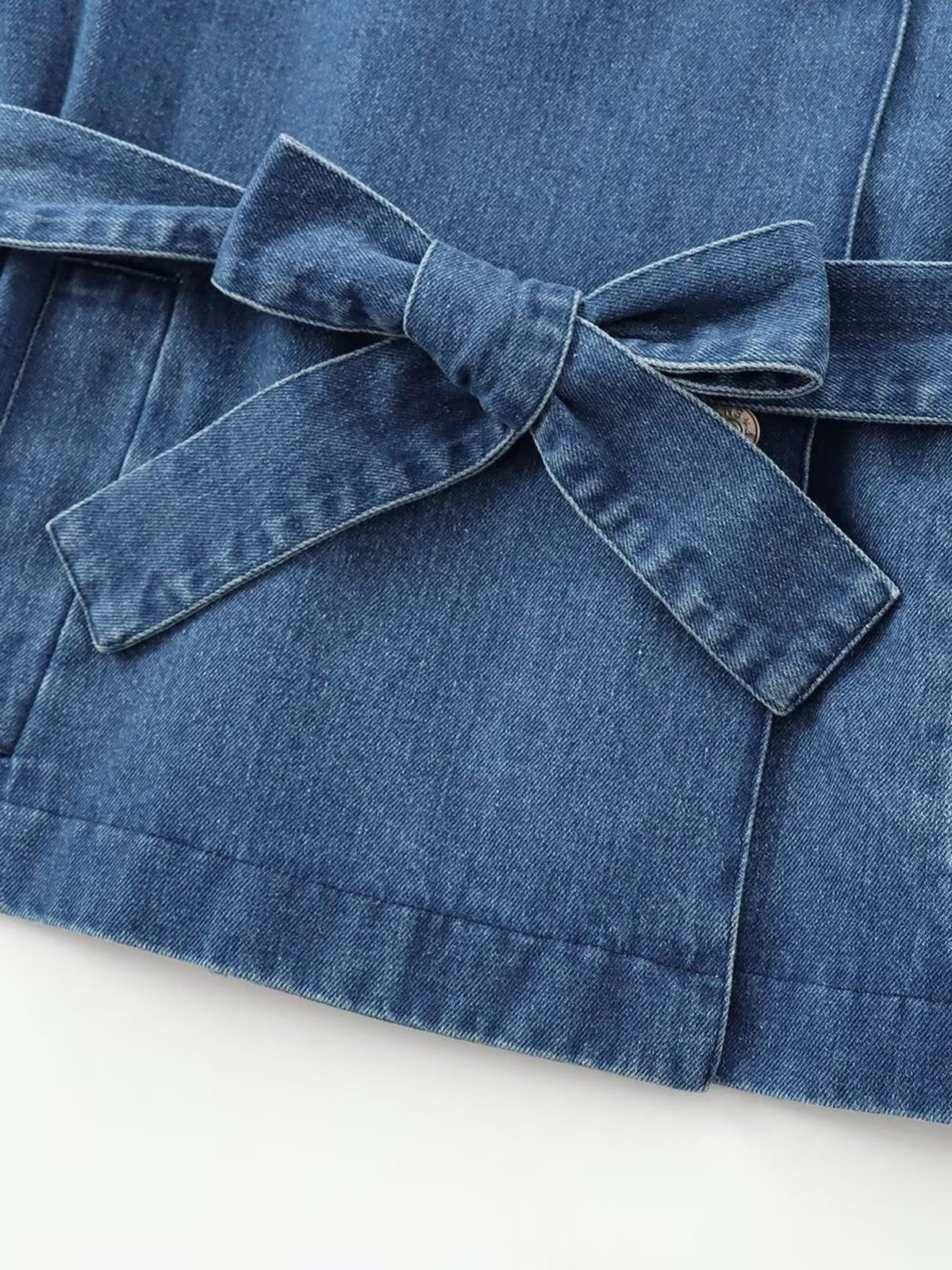 Minimalist Düz Kuşaklı Denim Ceket