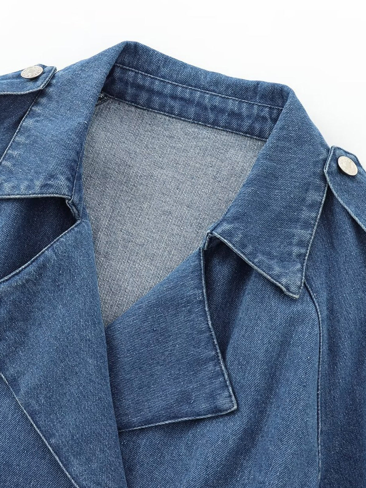 Minimalist Düz Kuşaklı Denim Ceket